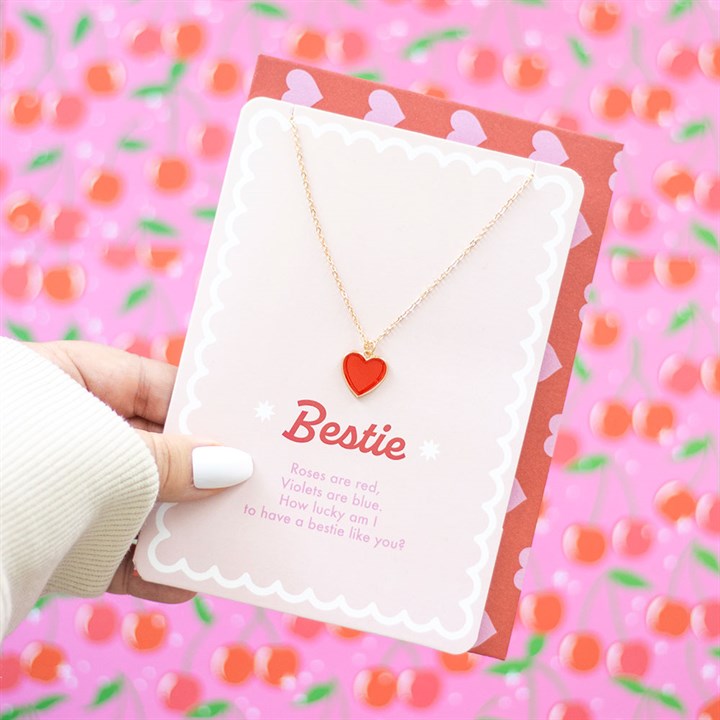 Bestie Enamel Heart Necklace and Greeting Card