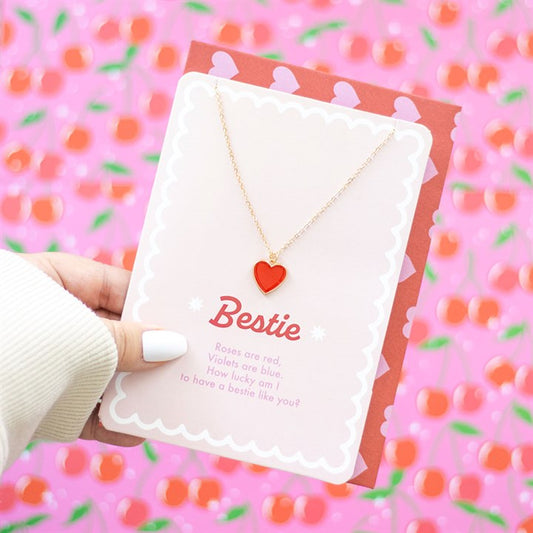 Bestie Enamel Heart Necklace and Greeting Card