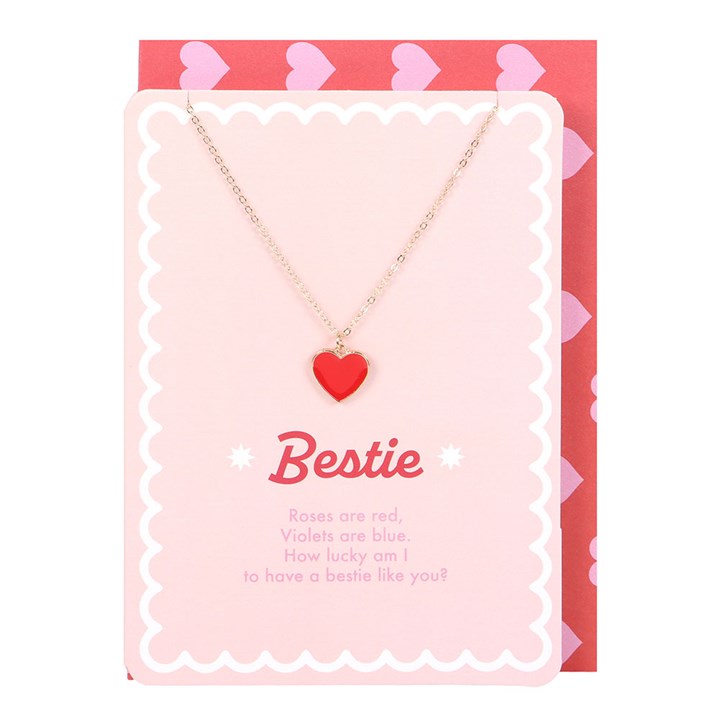 Bestie Enamel Heart Necklace and Greeting Card